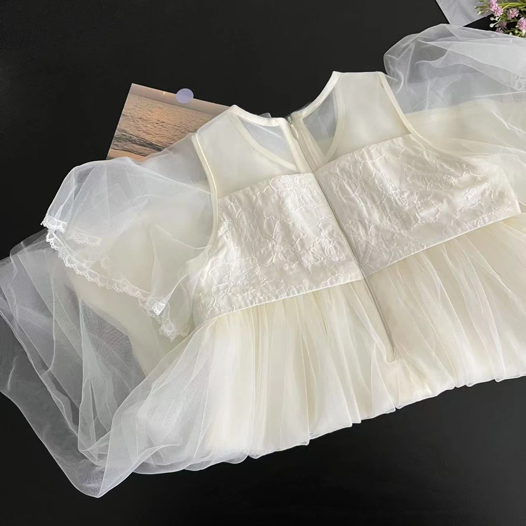 夏款米白色短袖纱裙 1093 沐系