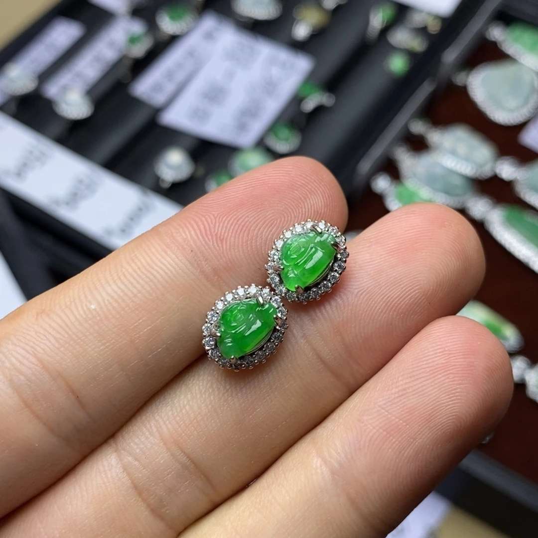 黄****翡翠银S925镶嵌耳饰佛公