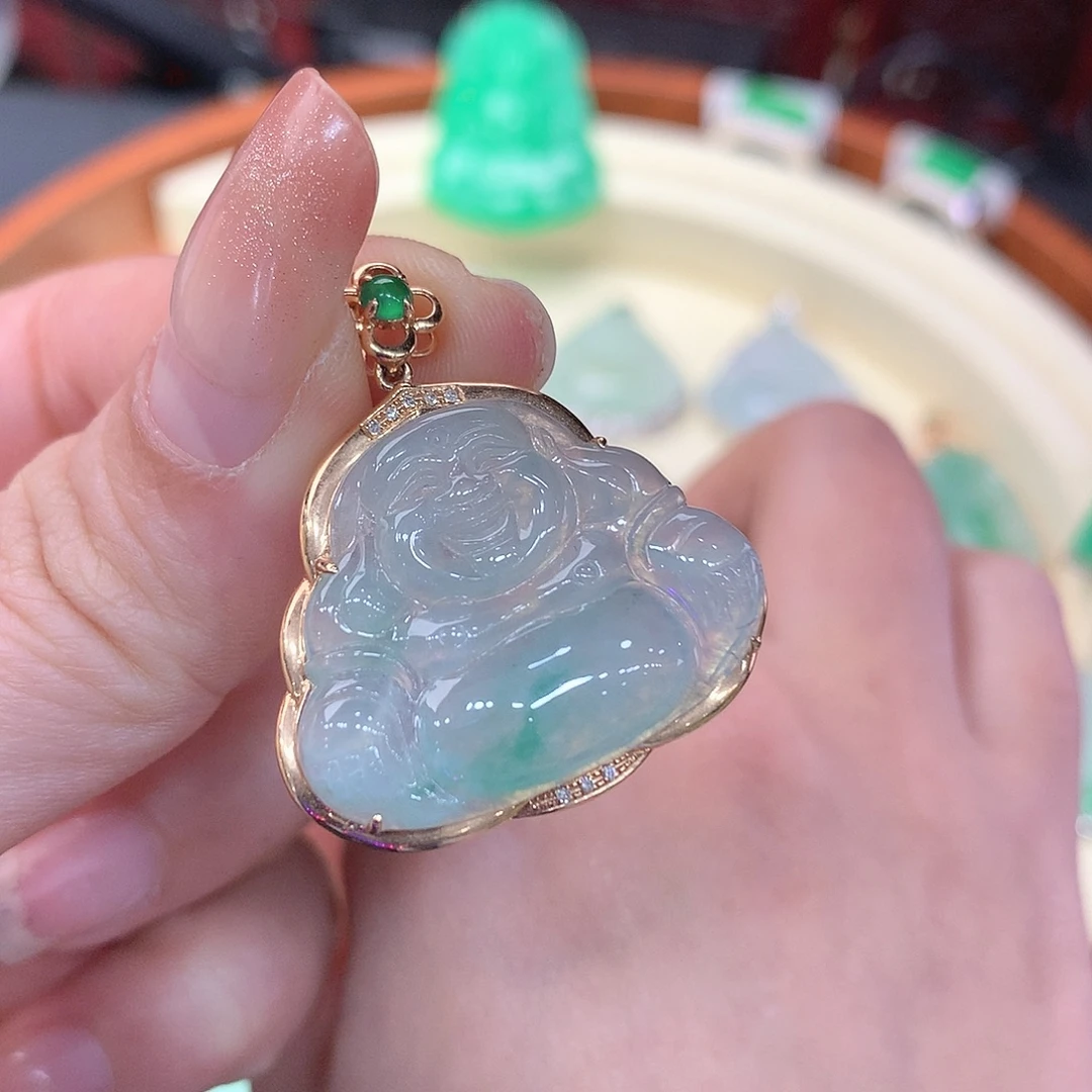 翡翠18K金镶嵌吊坠(不含链)