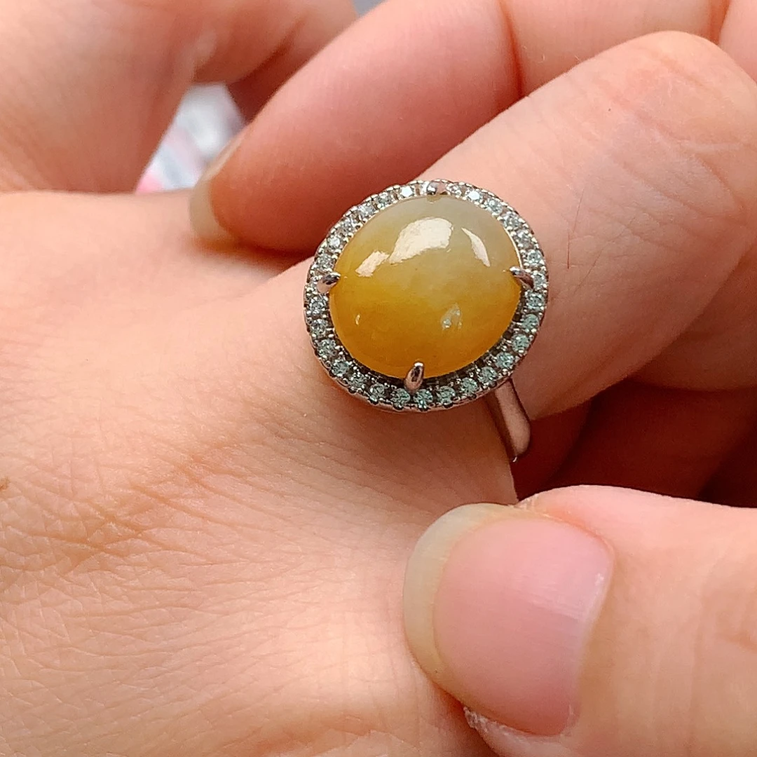 翡翠戒指银S925镶嵌天然翡翠戒指