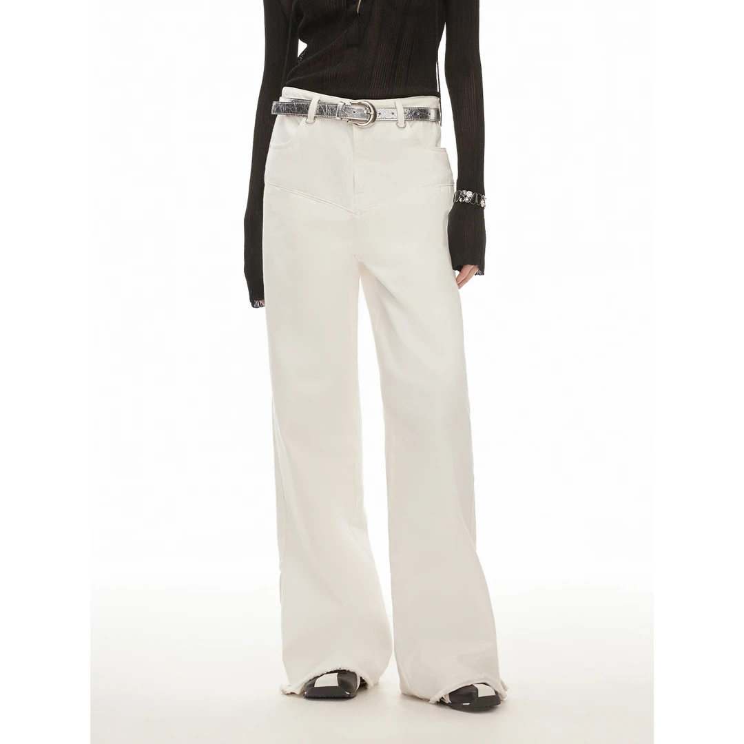 【时髦搭子】 付智恩  复古风弧形分割水洗阔腿微喇牛仔裤