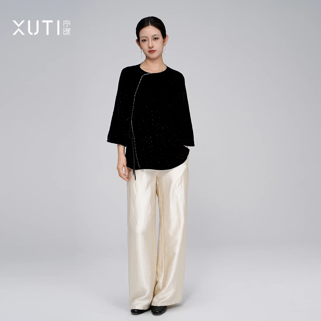 序缇『星辰花园』秋冬国风新中式女装桑蚕丝真丝丝绒上衣H67-20503
