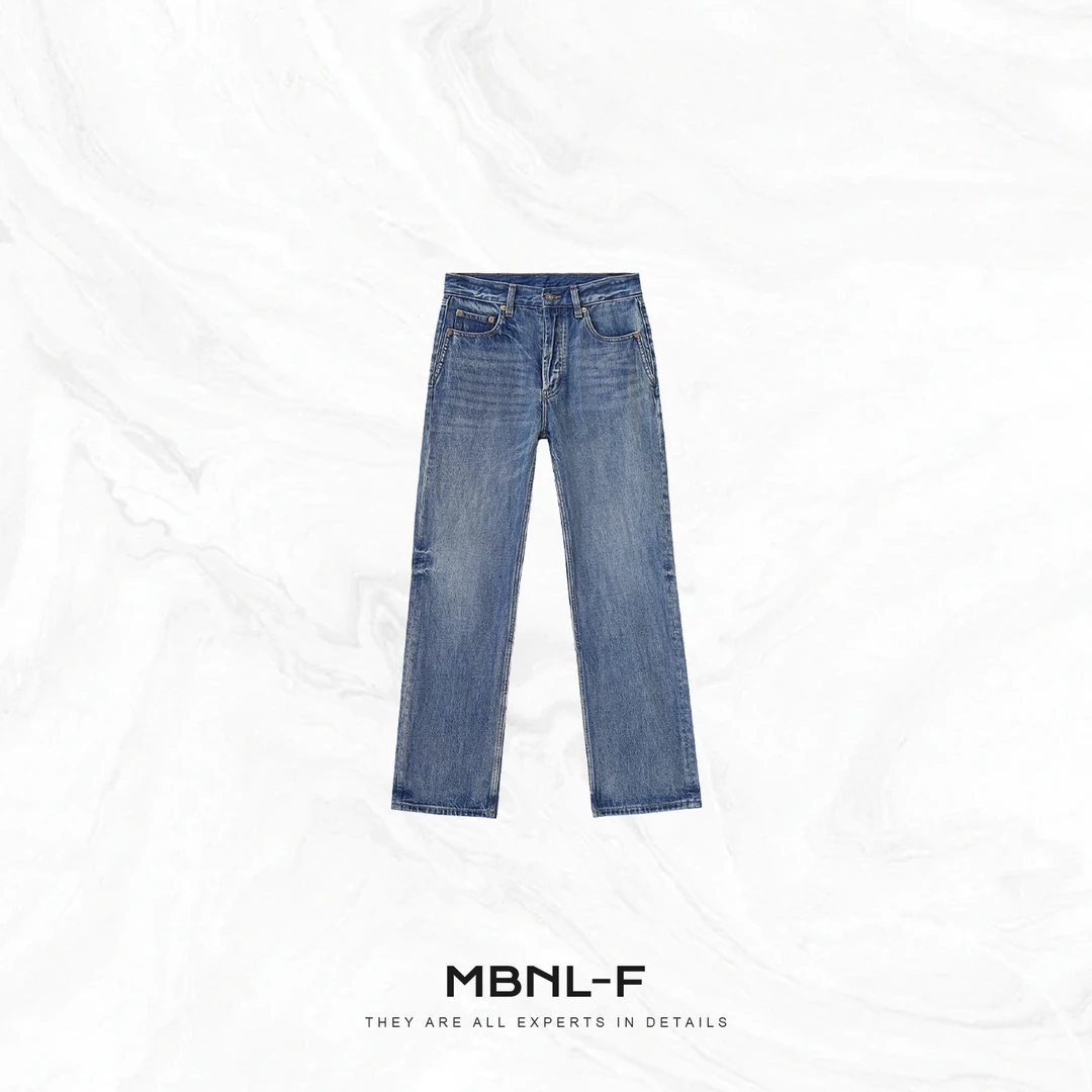 MBNL-F "铜扣牛仔" Rose同款显瘦复古感直筒牛仔裤秦磊XM-XNZ9108