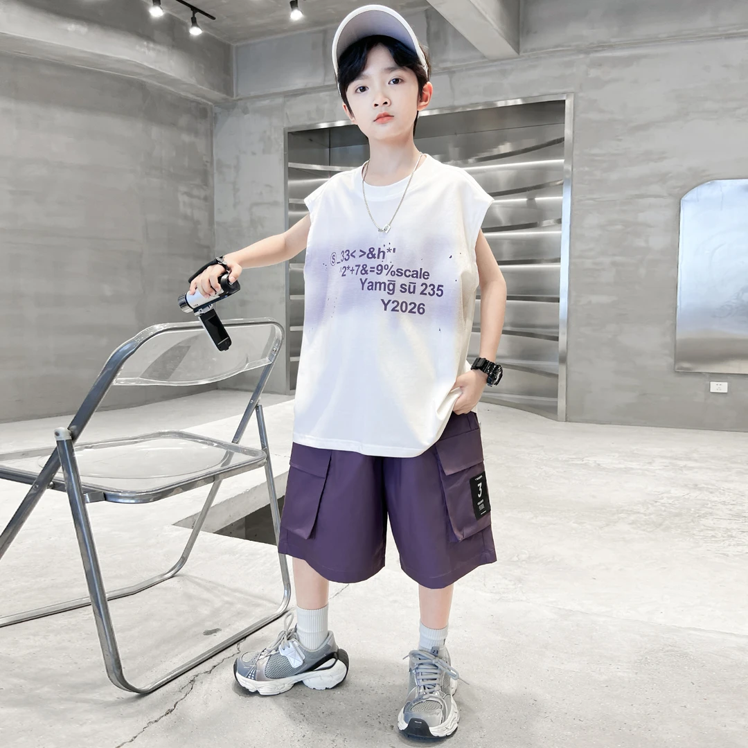 男童夏款无袖套装2025新款中大童男孩两件套潮【百纳】B5371