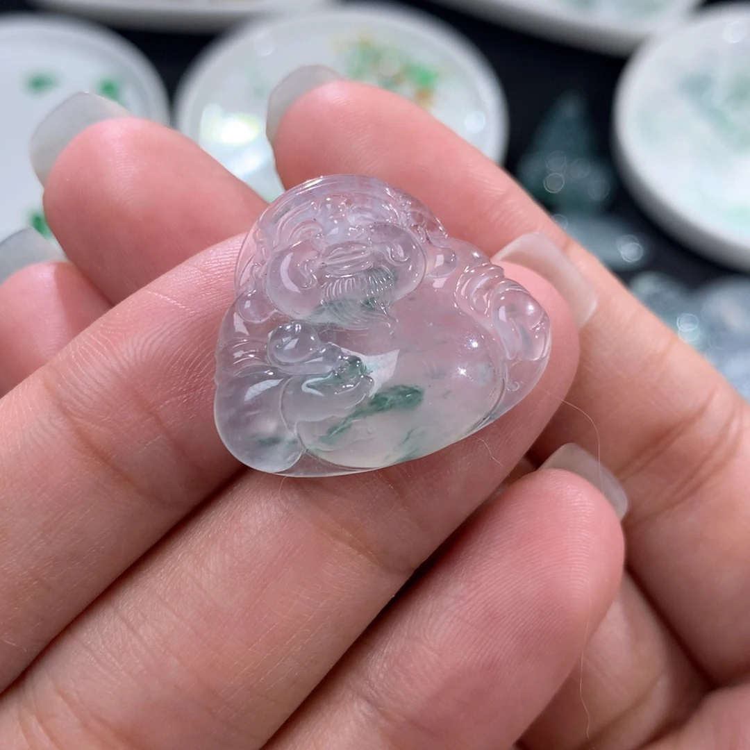 翡翠裸石未镶嵌飘花冰财神