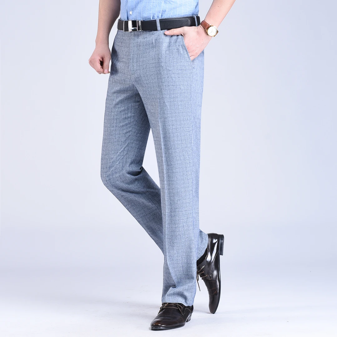夏季免烫男裤夏季宽松西服裤商务休闲直筒长裤子薄款男士高腰西裤