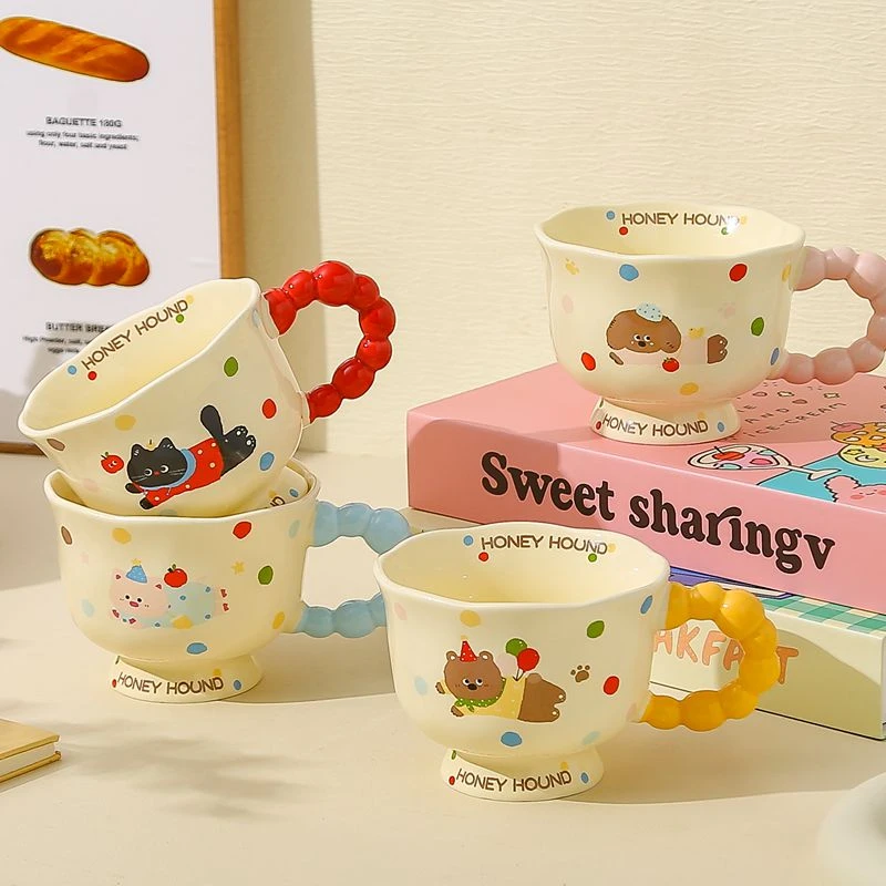 陶瓷杯简约动物高脚杯卡通可爱通用家用女士儿童办公室情侣咖啡杯
