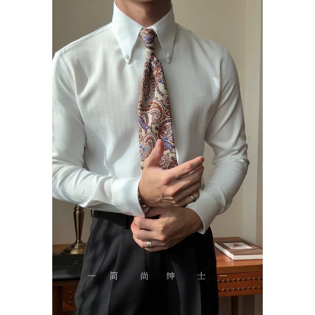 新款竖纹衬衫男士休闲纽扣尖领衬衫9929