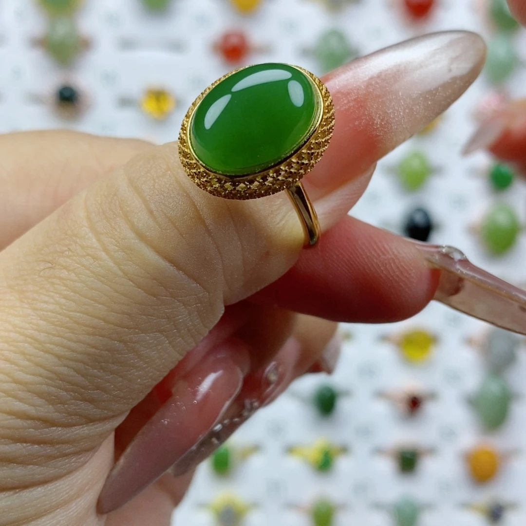 银S925镶嵌戒指和田玉（碧玉）