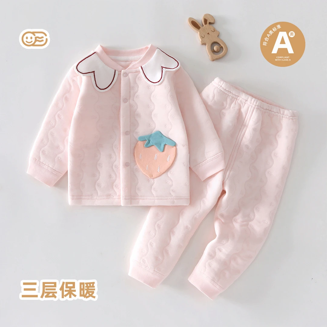 薄棉婴儿秋衣秋裤秋冬季夹棉套装加厚打底女童分体宝宝保暖内衣裤