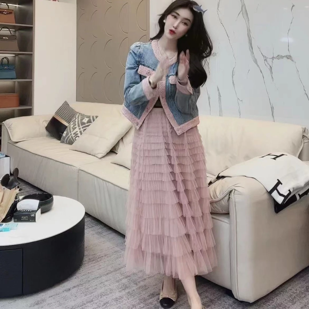 【同瑄品牌】新款牛仔拼接小香风外套 B2403