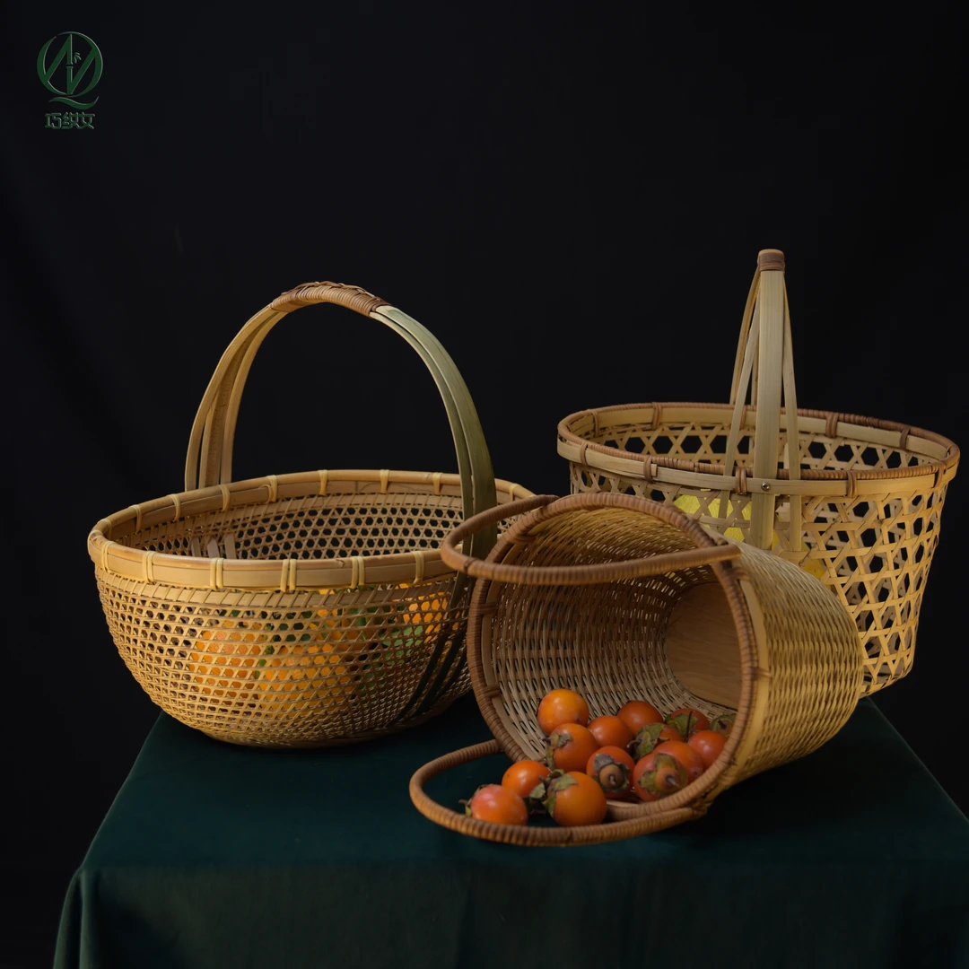 精编手提竹篮子竹编收纳筐镂空精品竹筐装饰篮沥水篮古典鸡蛋水果
