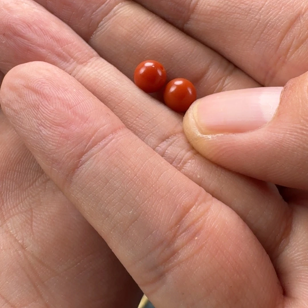 南红玛瑙柿子红圆珠一对6mm未镶嵌天***&