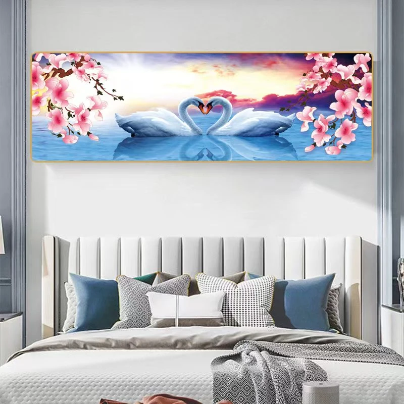 平面6313相依相靠天鹅床头画卧室装饰画