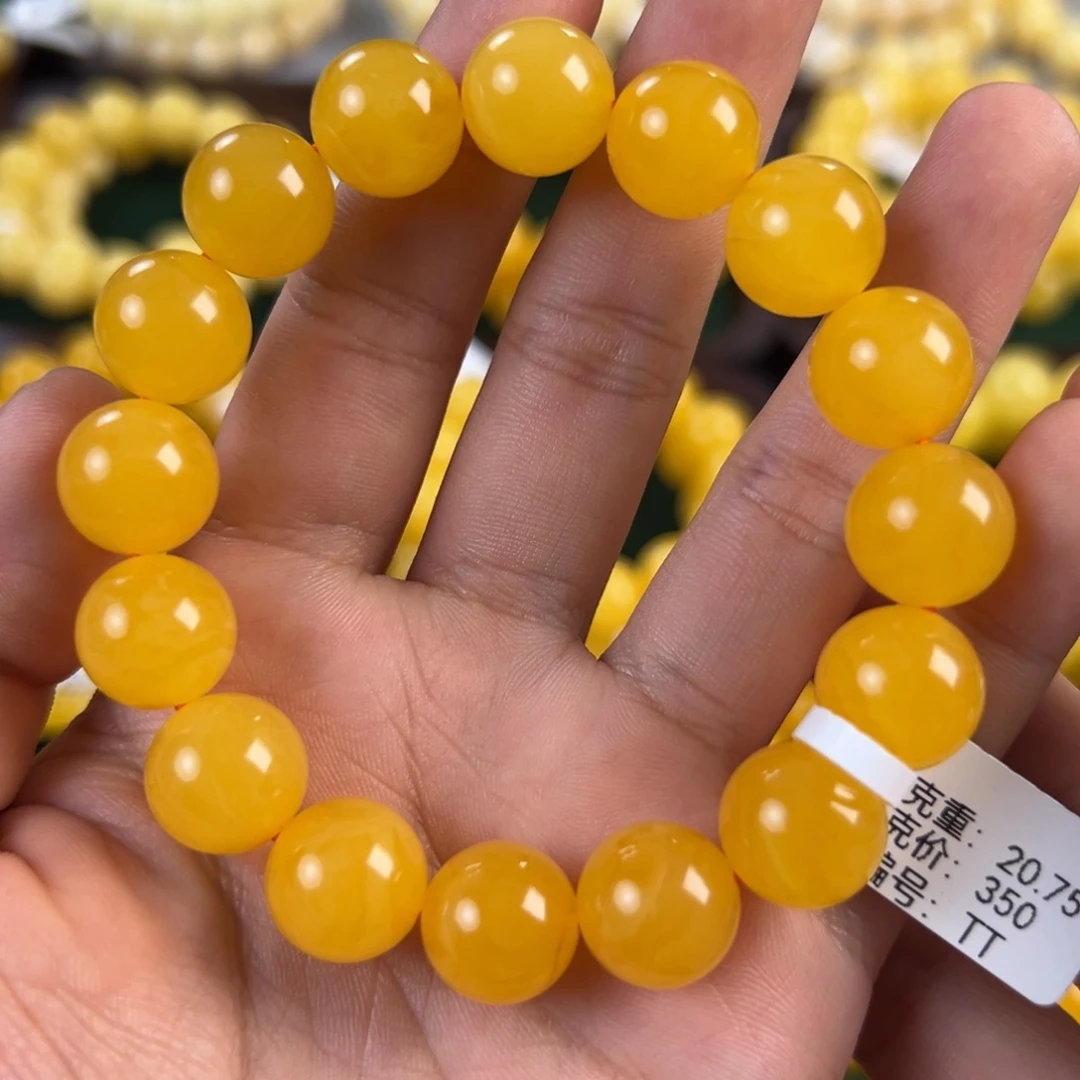 琥珀未镶嵌手链20.75g焦皮同料圆珠13mm tt