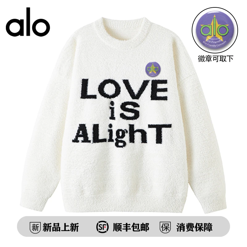 【官方奥特莱斯】alo潮牌 美式高街字母刺绣圆领保暖男女秋冬季毛衣
