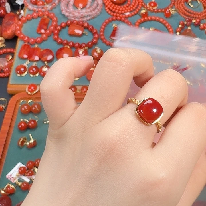 南红玛瑙银S925镶嵌戒指