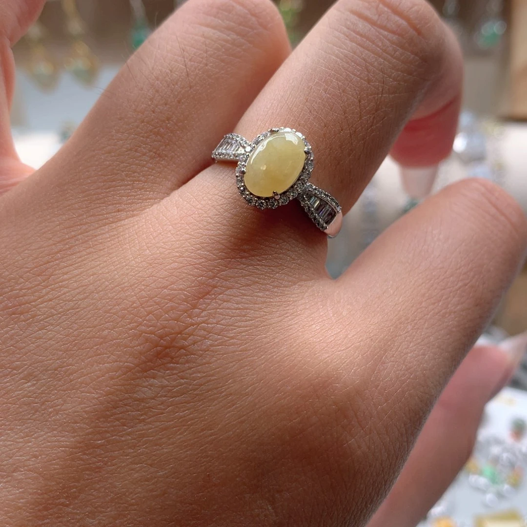 翡翠戒圈银S925镶嵌戒指