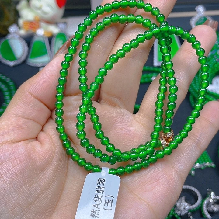 翡翠未镶嵌颈饰高冰阳绿项链4