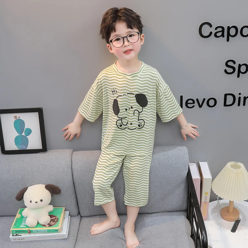 男童睡衣夏季莫代尔薄款短袖空调服儿童家居服套装可外穿2025新款