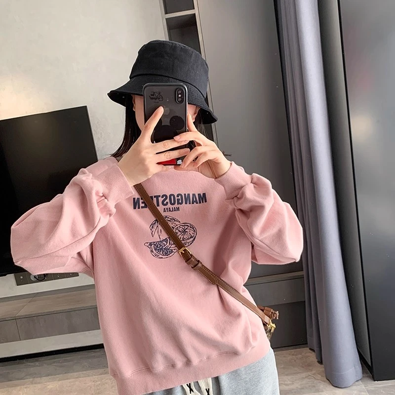 胖mm300斤粉色卫衣女2025新款早秋薄款宽松无帽圆领套头休闲慵懒