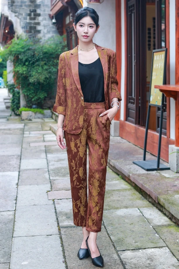 中年妈妈春夏薄款洋气年轻西装裤套装