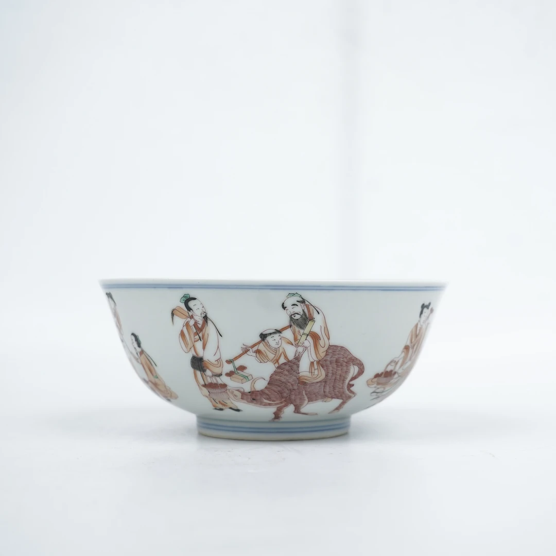 Lot036矾红人物碗