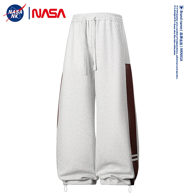 NASA联名复古潮牌撞色拼接垂感休闲裤男生美式街头宽松运动长裤子