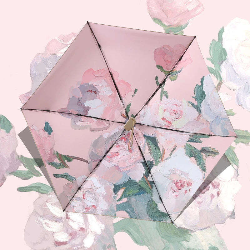 小巧便携遮阳晴雨伞六折卡片伞防紫外线六折迷你晴雨两用遮阳伞