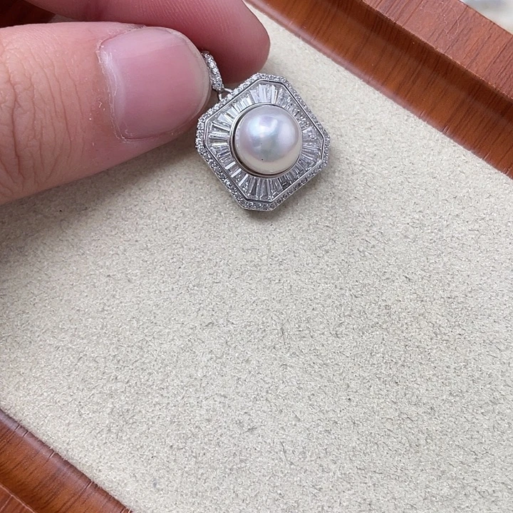 海水珍珠银S925镶嵌吊坠(不含链)