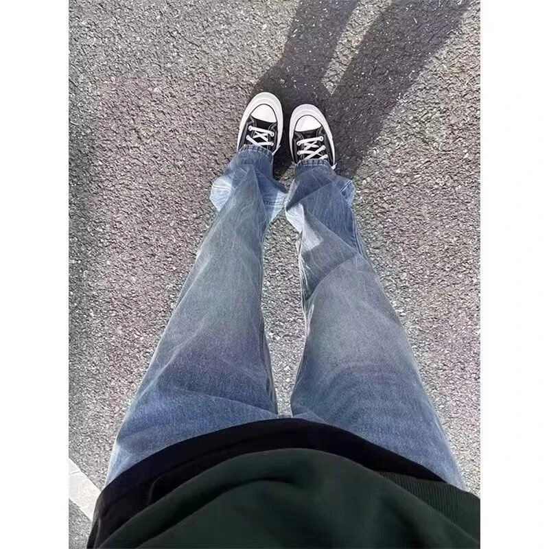 港风潮男夏季新款2025个性字母牛仔裤嘻哈ins潮高街潮流痞帅长裤