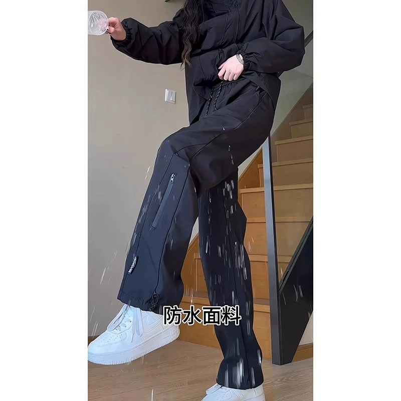 2025新款户外登山夏季冲锋裤男女薄款宽松工装运动休闲黑色裤子