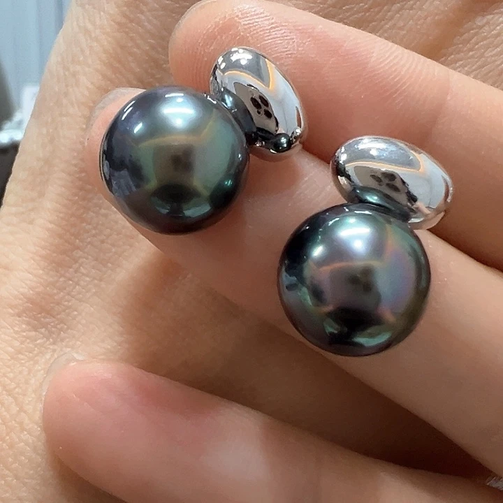 银S925镶嵌海水珍珠耳饰