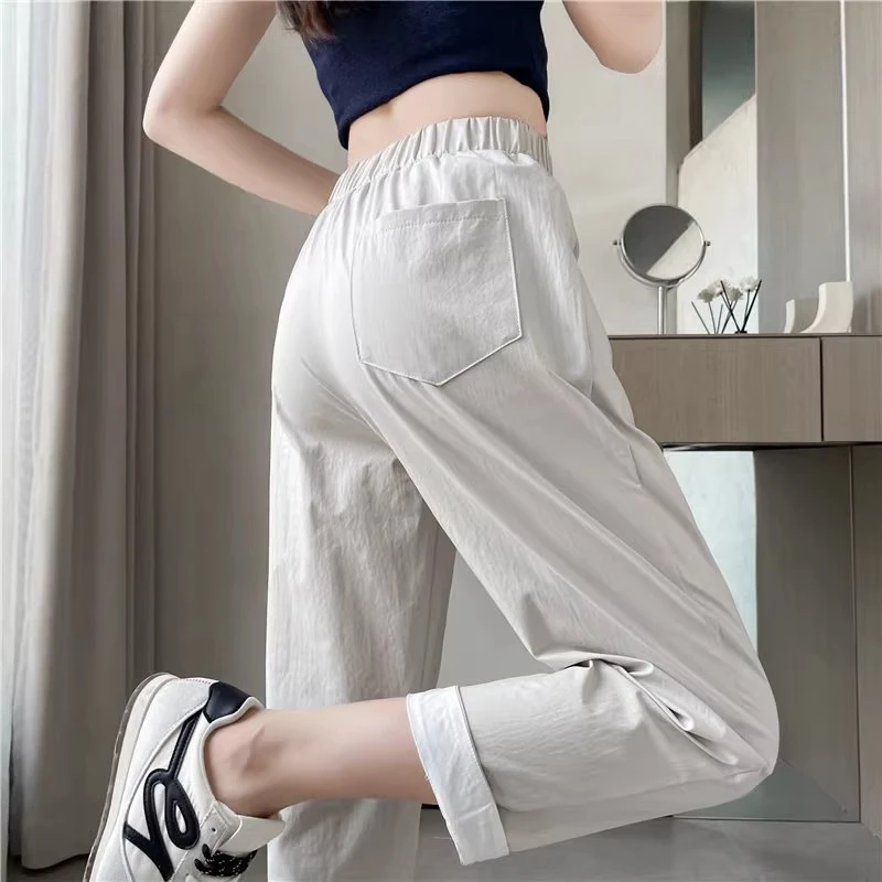 冰丝直筒裤女夏季薄款2025今年流行九分休闲宽松百搭显瘦哈伦裤子