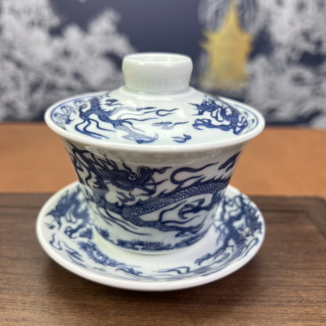 悬停龙纹三才盖碗089