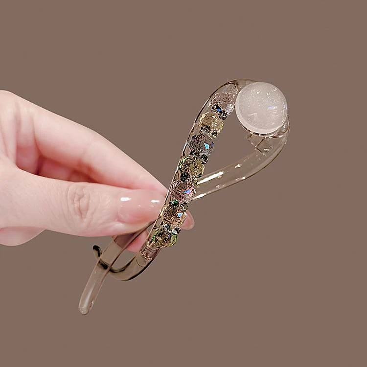 网红发饰高级水晶马尾白色珍珠扭扭夹脑勺时尚气质贝珠扭扭夹