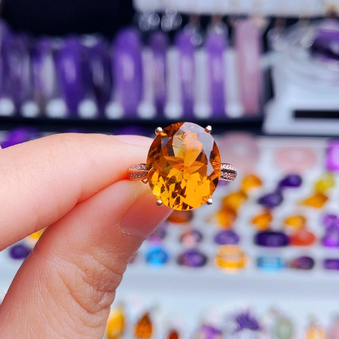 银S925镶嵌戒指黄晶天然保真