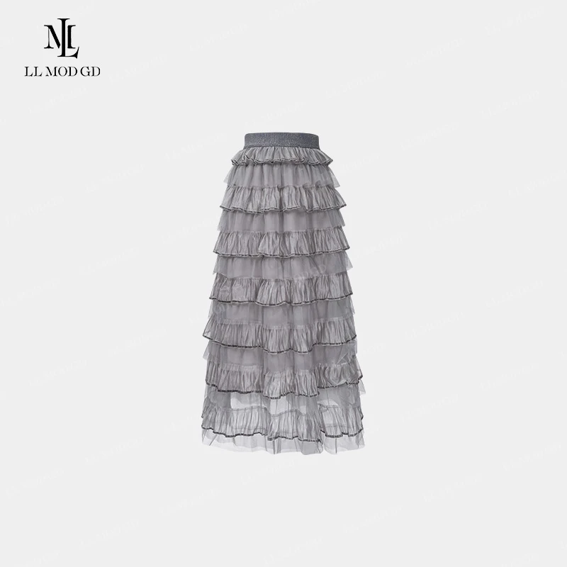 春雾纱 松弛感慵懒半身裙女高腰显瘦百搭百褶中长款裙XR-261512