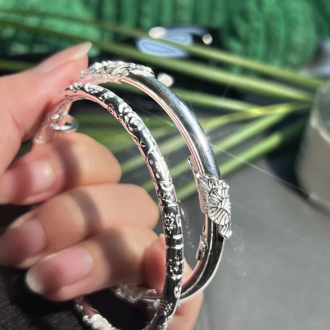 合金手镯 《‌繁花蝶语》手工复古经典民族风素款雕刻工艺双手镯搭配