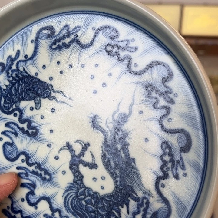 摆件青花鱼化龙大壶承微瑕景德镇