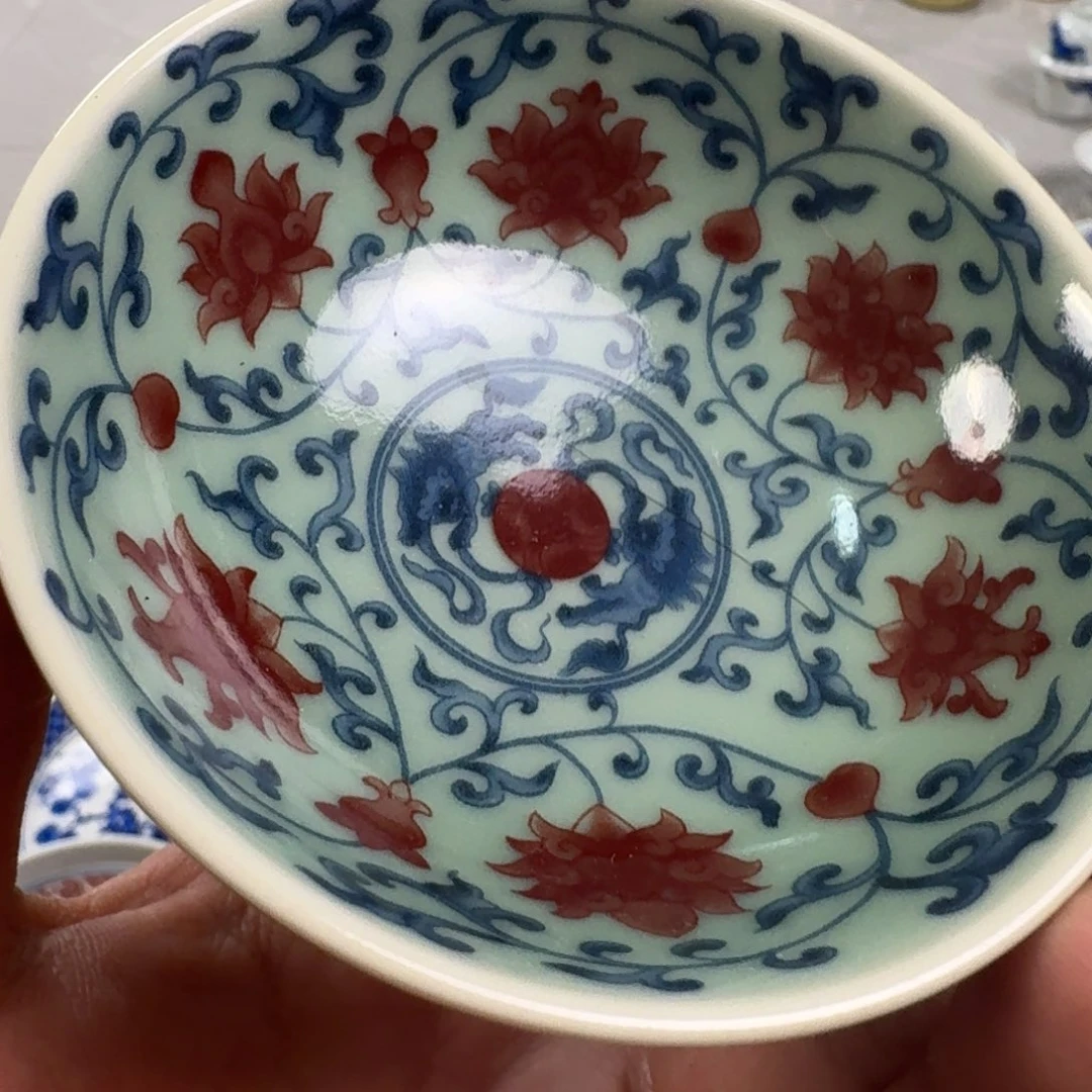 杯清釉青花釉里红缠枝莲普洱杯