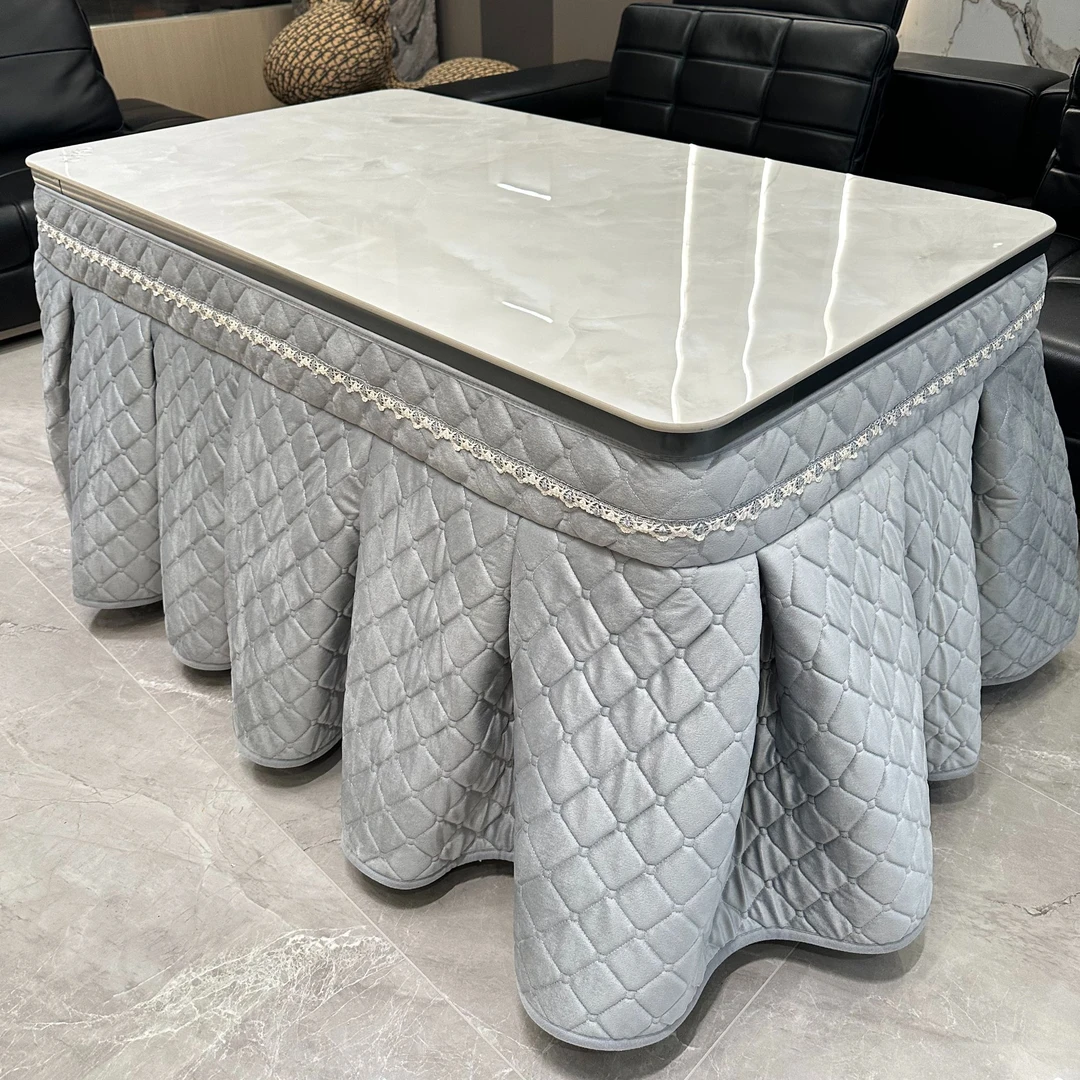 拉链式轨道烤火罩双面绒电茶几罩年货电炉罩加厚绗绣大裙摆易拆卸