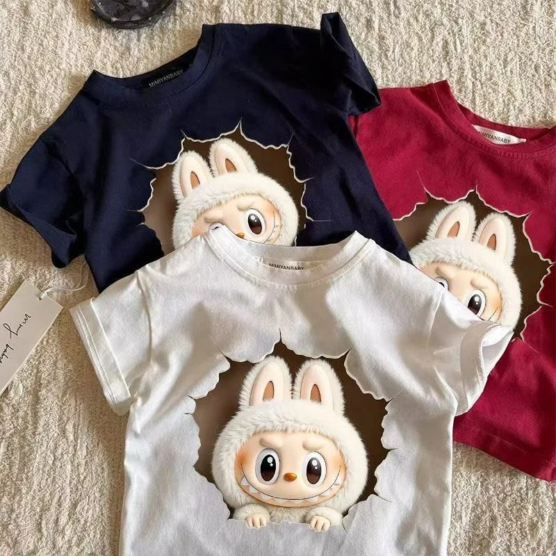 夏季新款扎染螺纹纯棉短袖T恤儿童宝宝外穿百搭卡通拉布布上衣潮t