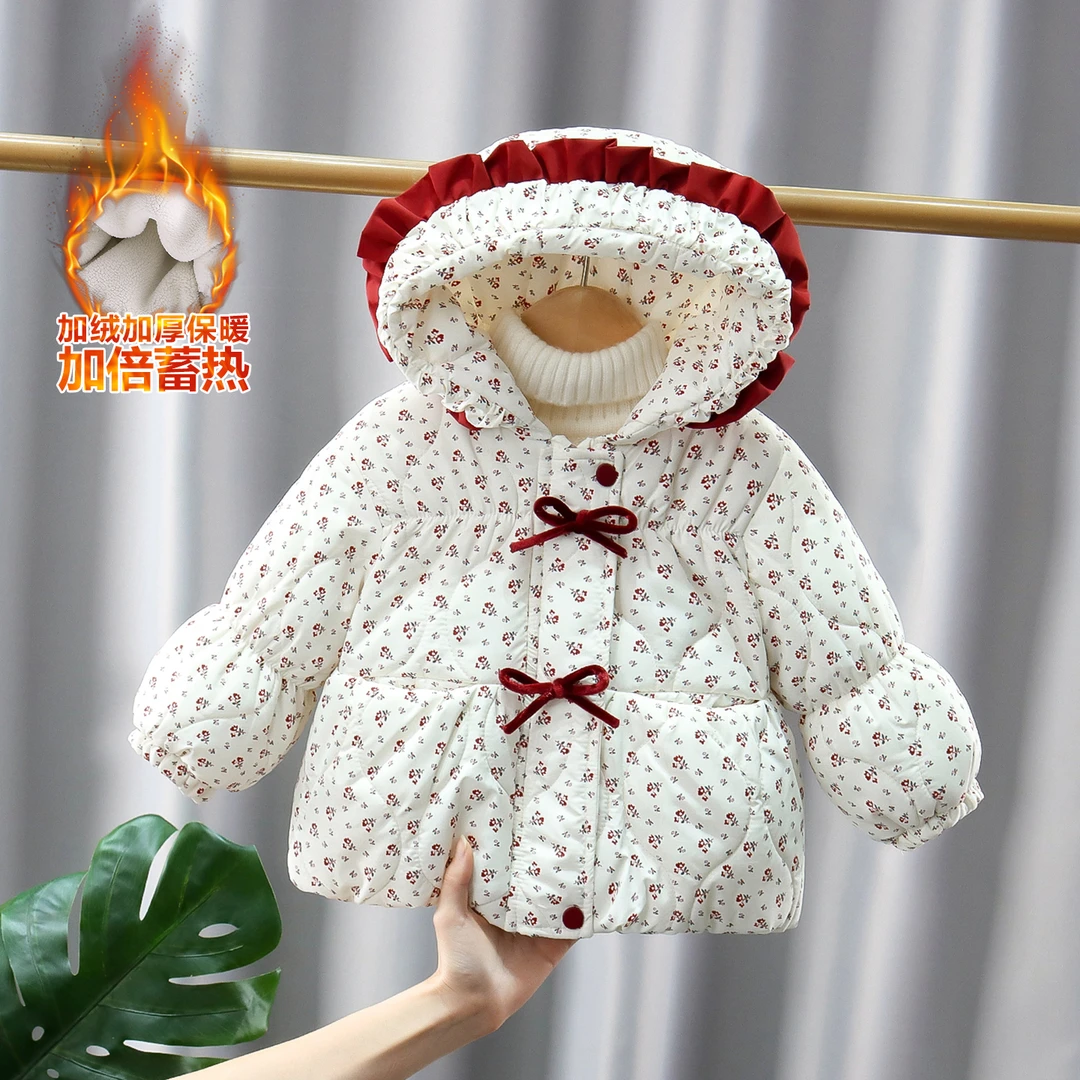 女童棉衣外套2025冬季女宝碎花加绒加厚洋气棉服上衣夹棉保暖棉袄
