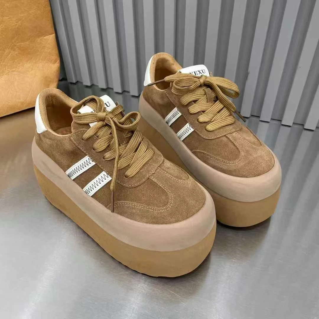 厚底松糕牛反绒皮拼色