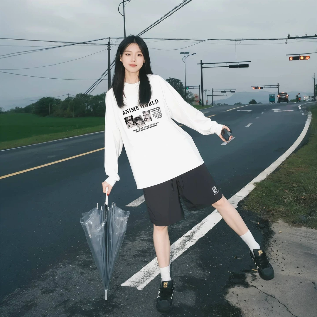 胖mm300斤长袖t恤女白色2025新款宽松小衫百搭早秋绝美漂亮小上衣