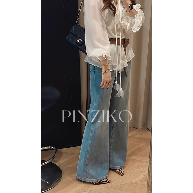 【PINZIKO】长腿超模~春季四面弹微喇牛仔裤韩版高腰显瘦裤TJF012