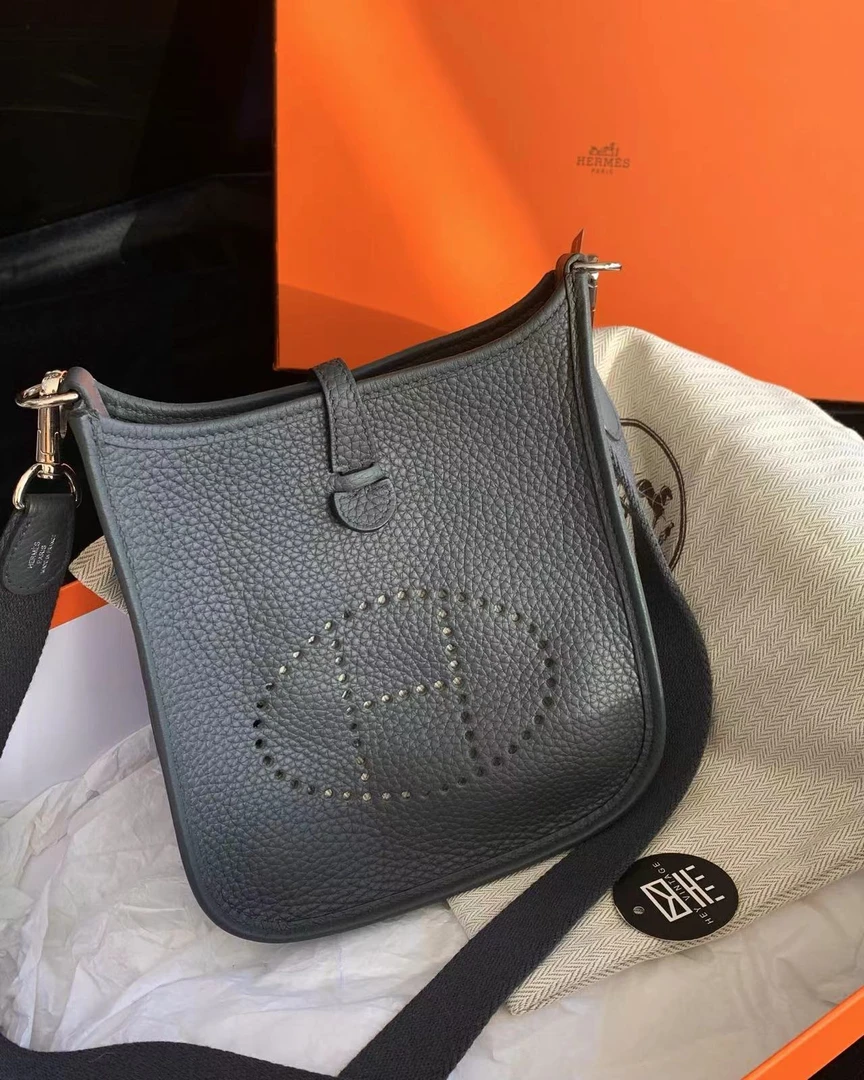 99新 Hermes/爱马仕 石板灰mini伊芙琳包 18283077