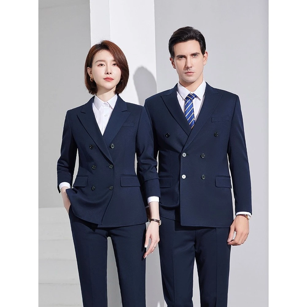 羊毛双排扣厚款西服套装男女同款商务正装职业装房地产工作服西装
