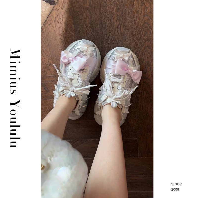 【mimius】七七 3XL蕾丝蝴蝶结厚底穆勒鞋(跟高5cm) WG05304